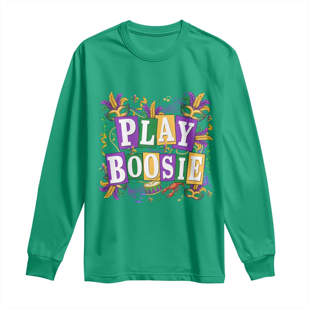 Funny Play Boosie Mardi Gras Long Sleeve Shirt Fat Tuesday Carnival Fleur De Lis Music