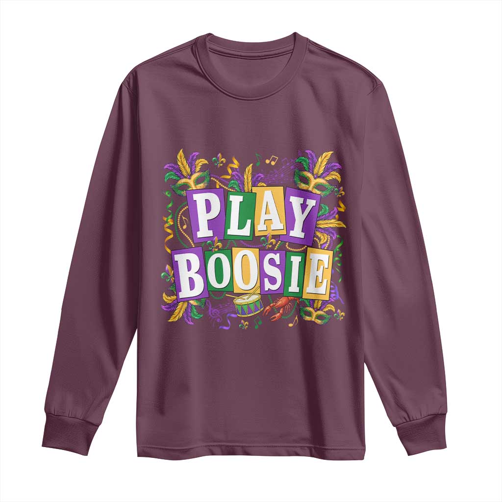 Funny Play Boosie Mardi Gras Long Sleeve Shirt Fat Tuesday Carnival Fleur De Lis Music