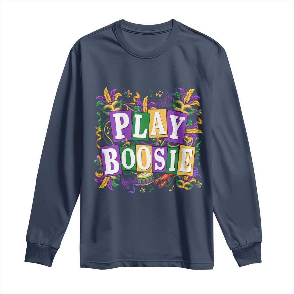 Funny Play Boosie Mardi Gras Long Sleeve Shirt Fat Tuesday Carnival Fleur De Lis Music