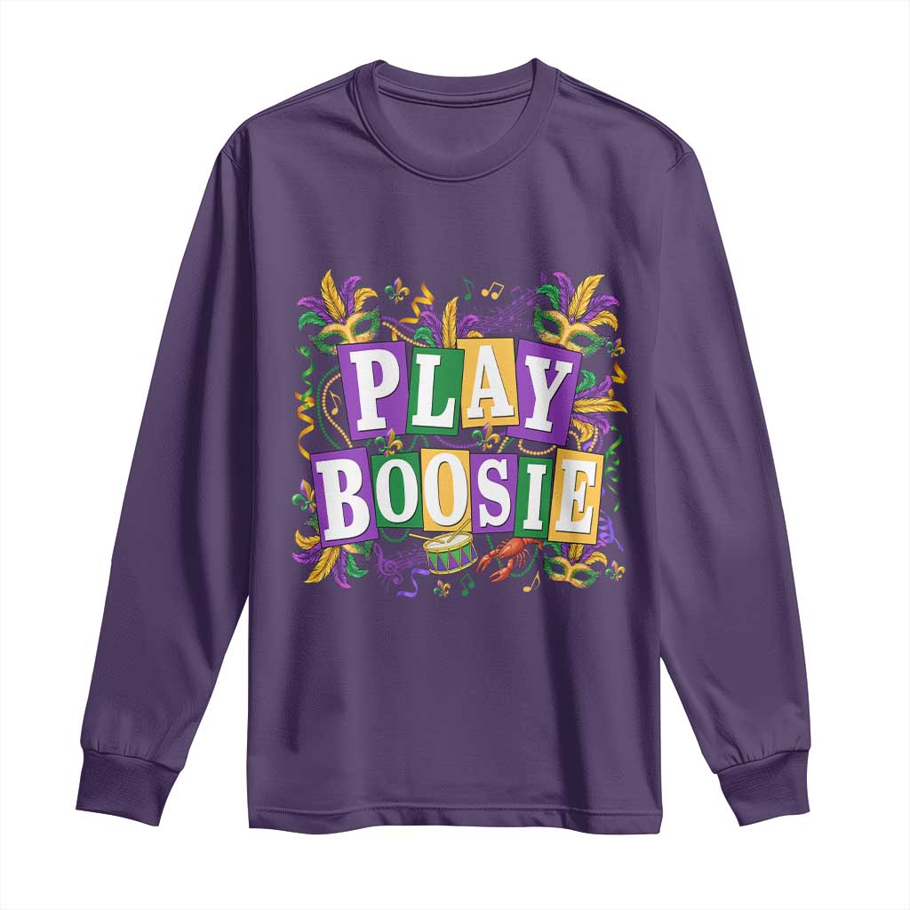Funny Play Boosie Mardi Gras Long Sleeve Shirt Fat Tuesday Carnival Fleur De Lis Music