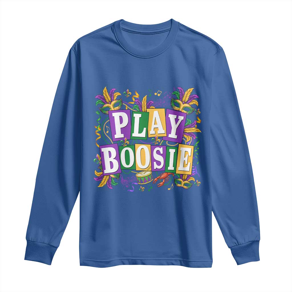Funny Play Boosie Mardi Gras Long Sleeve Shirt Fat Tuesday Carnival Fleur De Lis Music