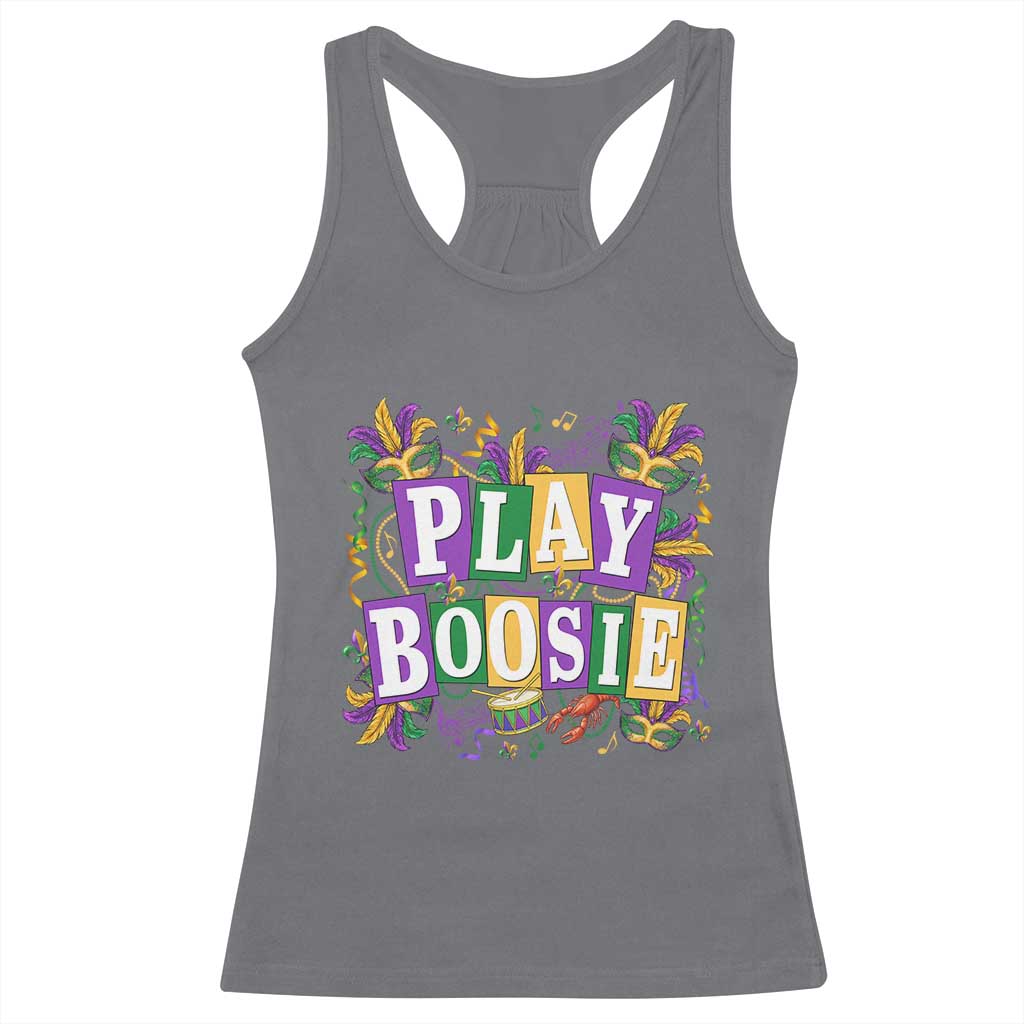 Funny Play Boosie Mardi Gras Racerback Tank Top Fat Tuesday Carnival Fleur De Lis Music