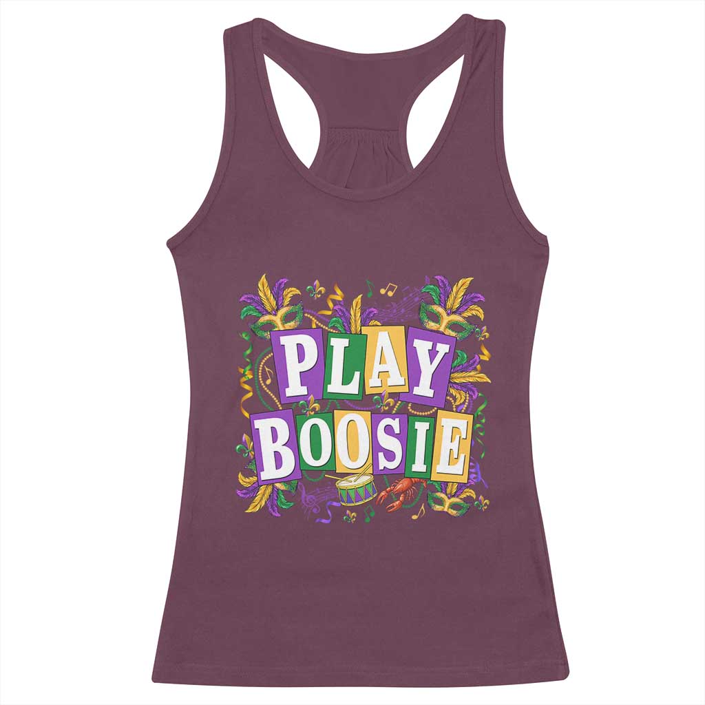 Funny Play Boosie Mardi Gras Racerback Tank Top Fat Tuesday Carnival Fleur De Lis Music