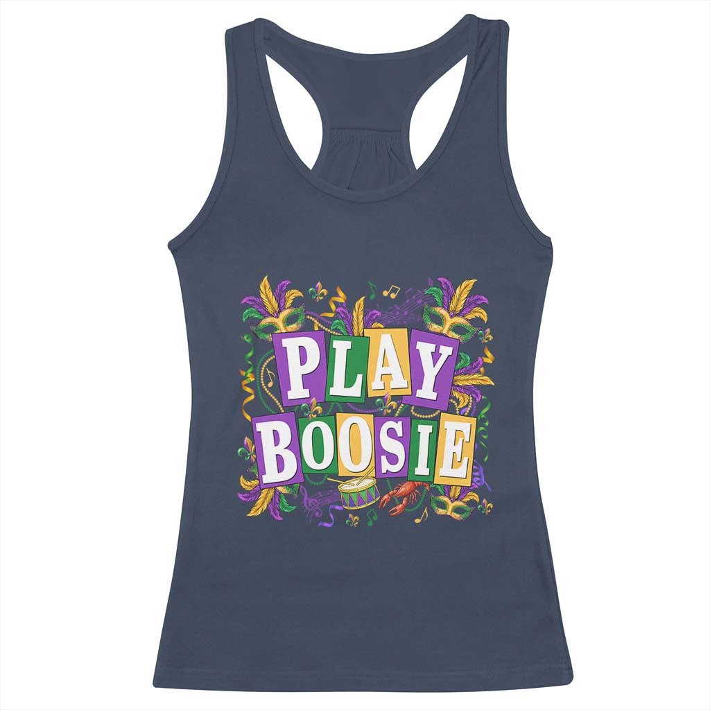 Funny Play Boosie Mardi Gras Racerback Tank Top Fat Tuesday Carnival Fleur De Lis Music