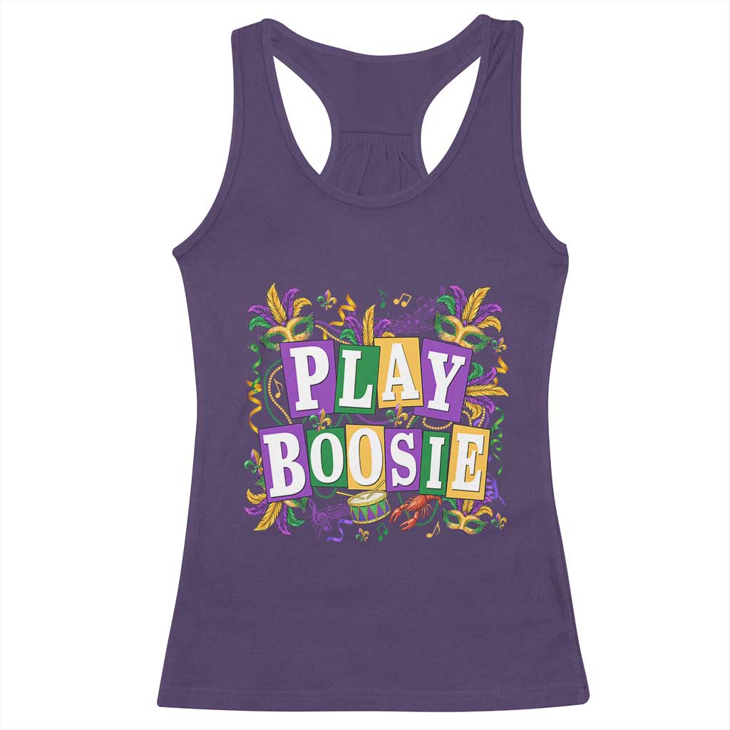 Funny Play Boosie Mardi Gras Racerback Tank Top Fat Tuesday Carnival Fleur De Lis Music