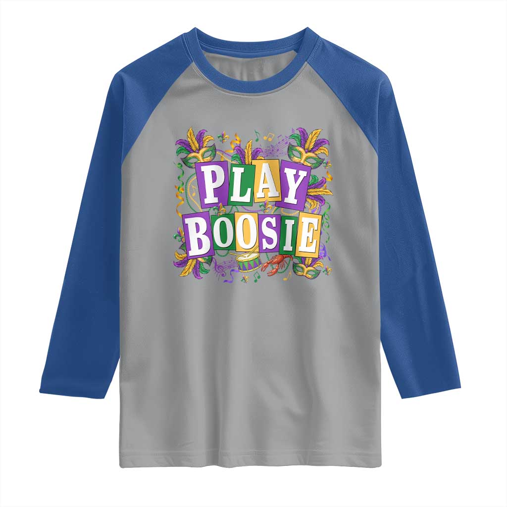 Funny Play Boosie Mardi Gras Raglan Shirt Fat Tuesday Carnival Fleur De Lis Music