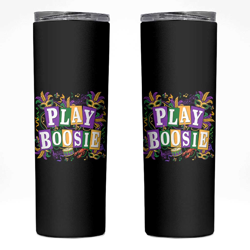 Funny Play Boosie Mardi Gras Skinny Tumbler Fat Tuesday Carnival Fleur De Lis Music