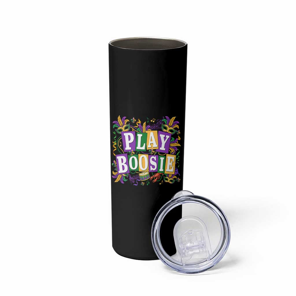 Funny Play Boosie Mardi Gras Skinny Tumbler Fat Tuesday Carnival Fleur De Lis Music