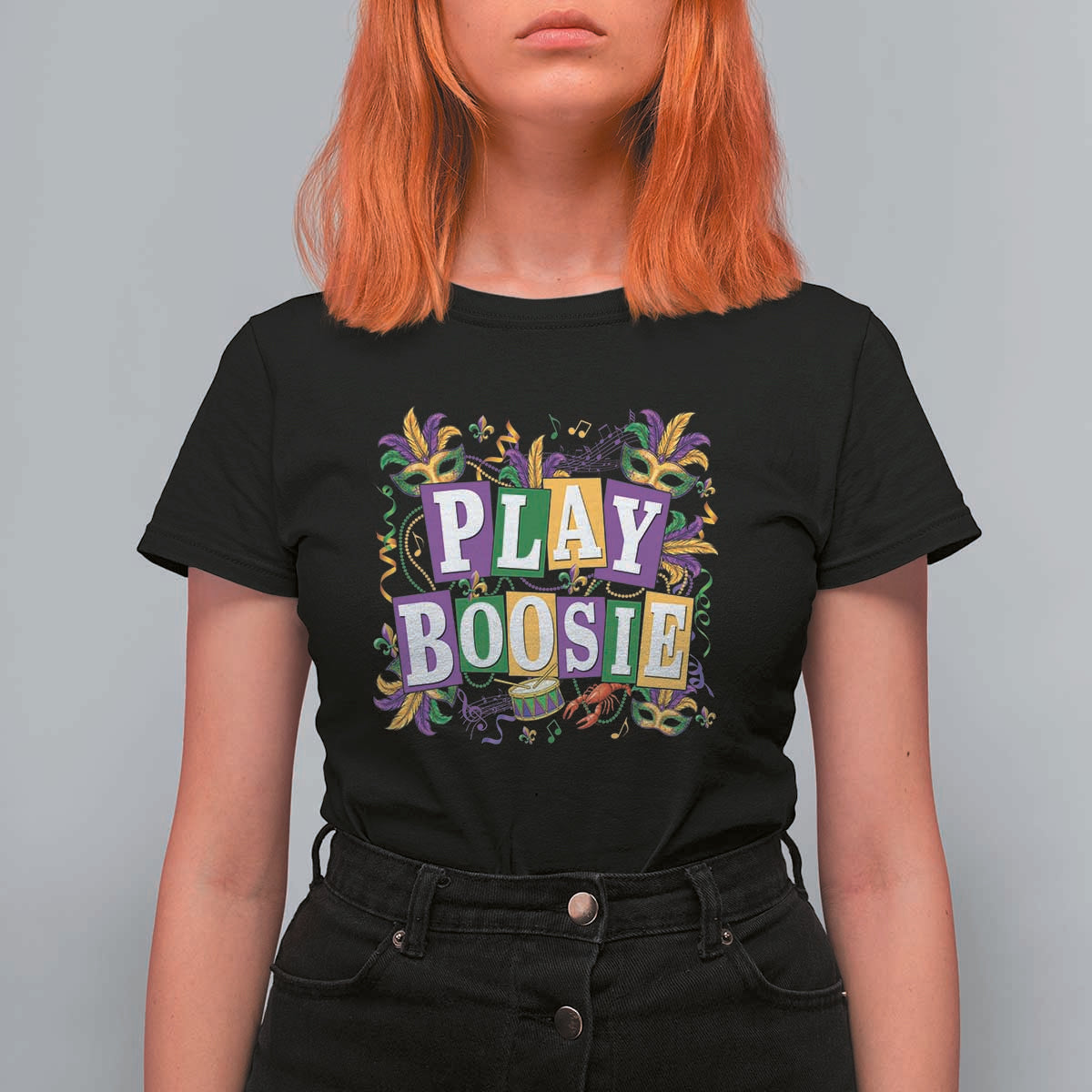 Funny Play Boosie Mardi Gras T Shirt For Women Fat Tuesday Carnival Fleur De Lis Music
