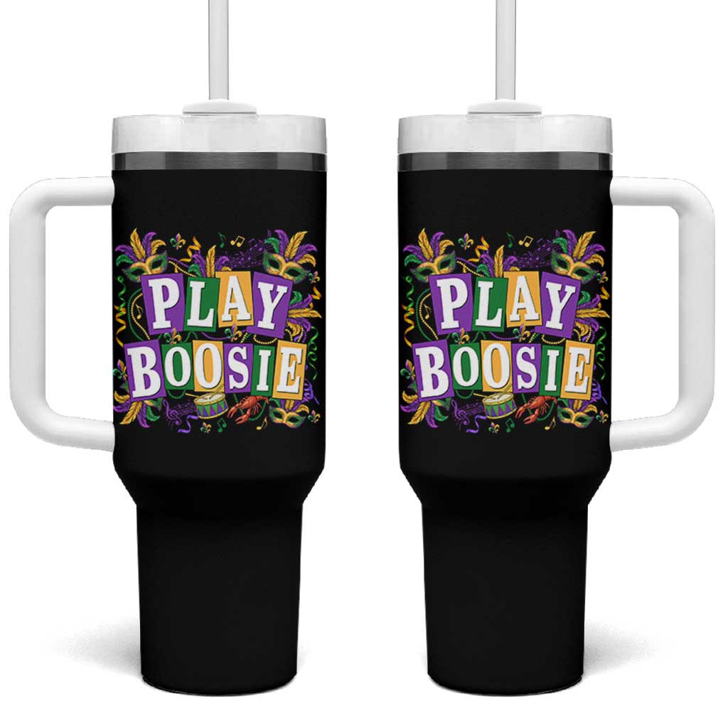 Funny Play Boosie Mardi Gras Tumbler With Handle Fat Tuesday Carnival Fleur De Lis Music