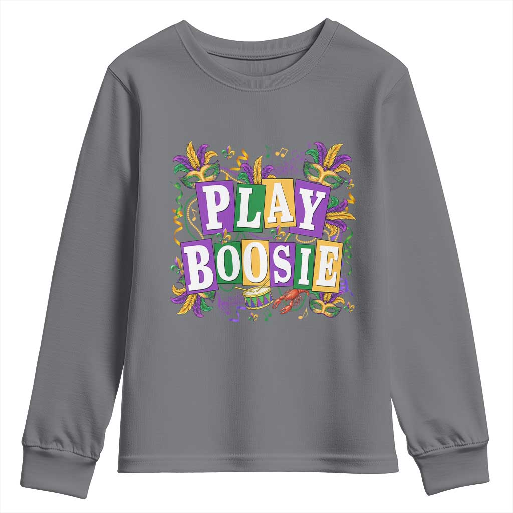 Funny Play Boosie Mardi Gras Youth Sweatshirt Fat Tuesday Carnival Fleur De Lis Music