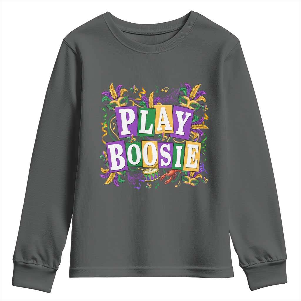 Funny Play Boosie Mardi Gras Youth Sweatshirt Fat Tuesday Carnival Fleur De Lis Music