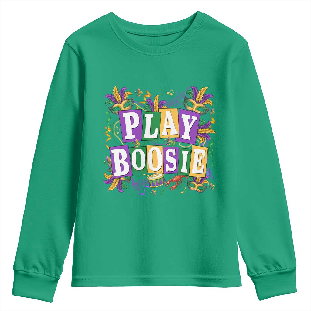 Funny Play Boosie Mardi Gras Youth Sweatshirt Fat Tuesday Carnival Fleur De Lis Music