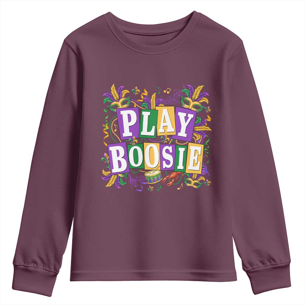 Funny Play Boosie Mardi Gras Youth Sweatshirt Fat Tuesday Carnival Fleur De Lis Music