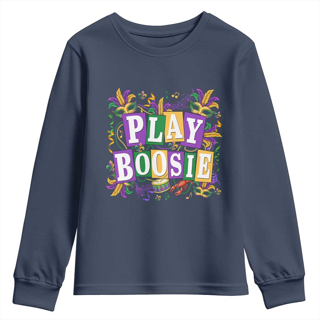 Funny Play Boosie Mardi Gras Youth Sweatshirt Fat Tuesday Carnival Fleur De Lis Music