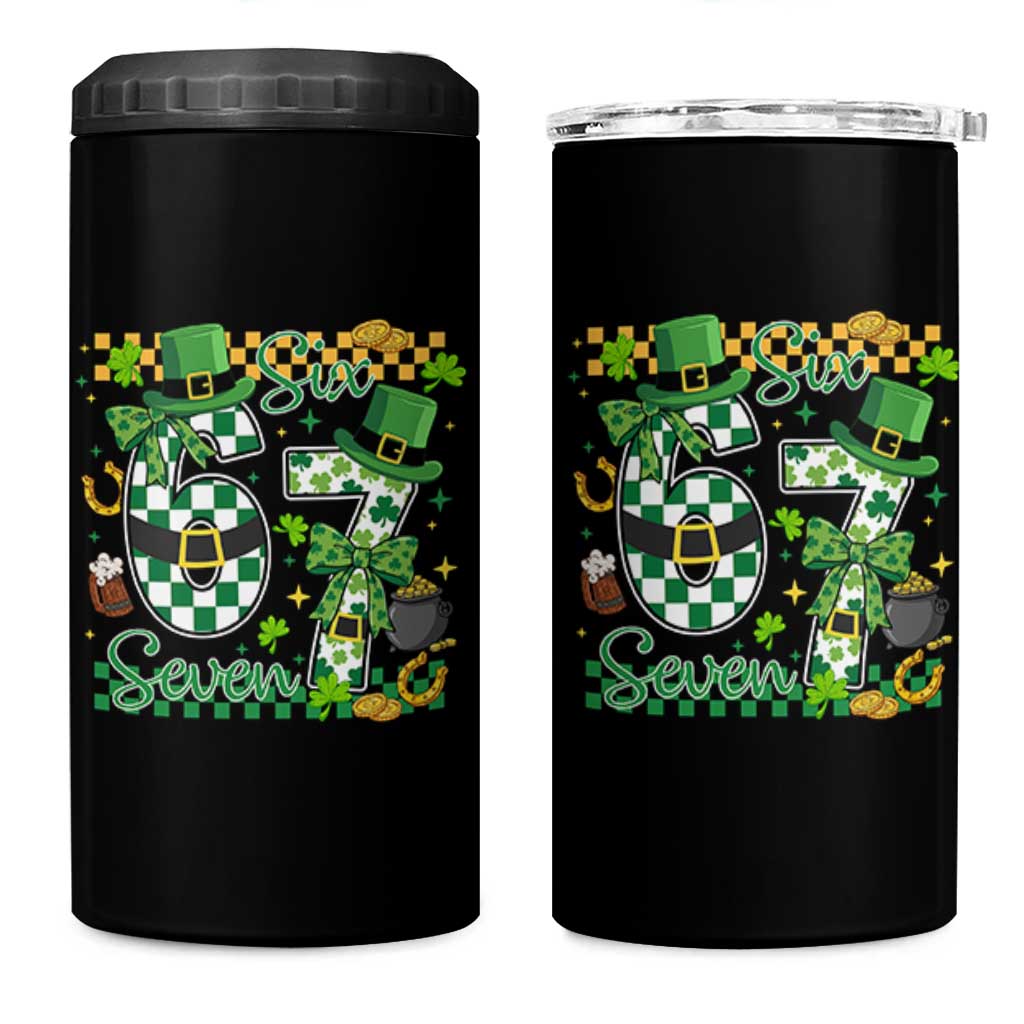 67 St Patricks Day 4 in 1 Can Cooler Tumbler Funny Six Seven Meme Lucky Shamrock