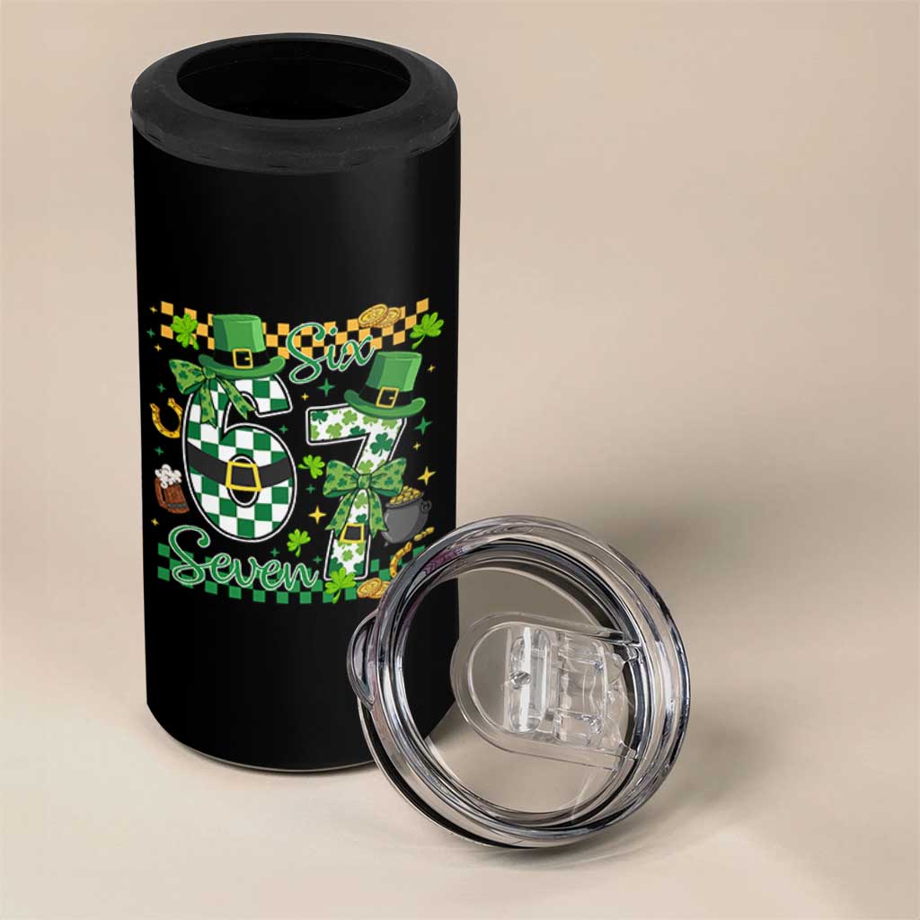 67 St Patricks Day 4 in 1 Can Cooler Tumbler Funny Six Seven Meme Lucky Shamrock