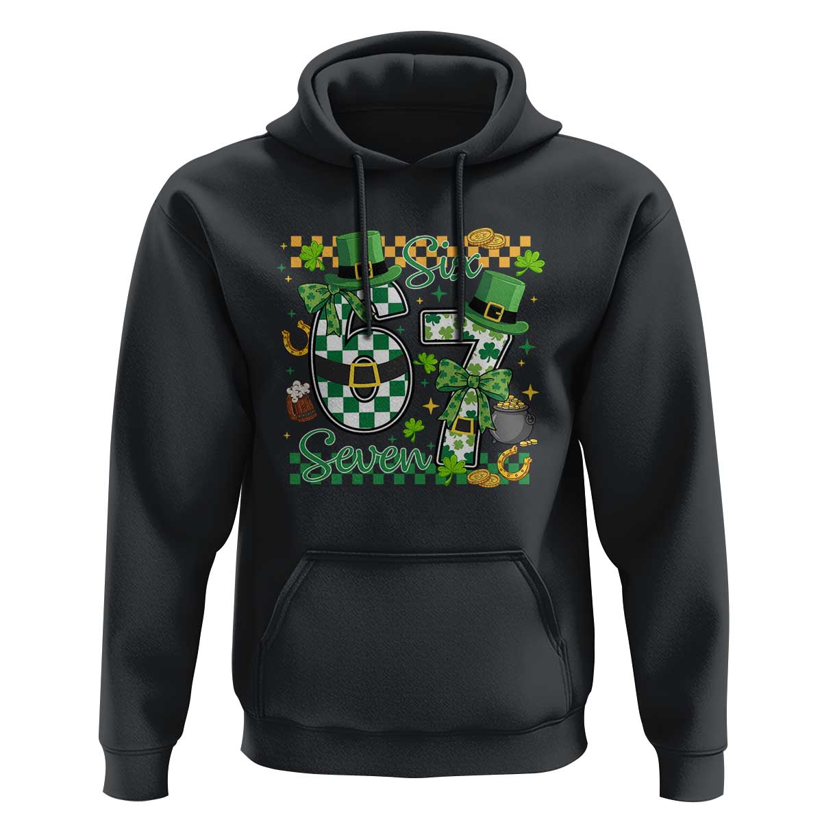 67 St Patricks Day Hoodie Funny Six Seven Meme Lucky Shamrock