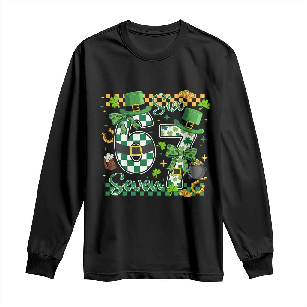67 St Patricks Day Long Sleeve Shirt Funny Six Seven Meme Lucky Shamrock