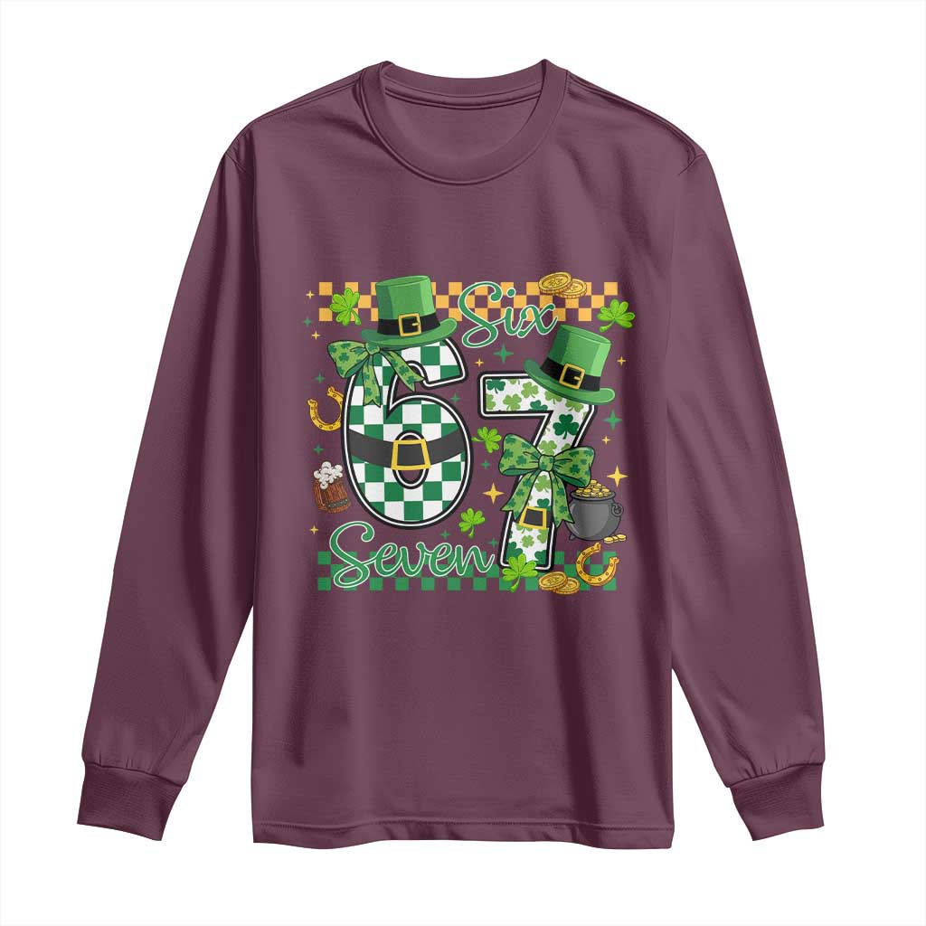 67 St Patricks Day Long Sleeve Shirt Funny Six Seven Meme Lucky Shamrock