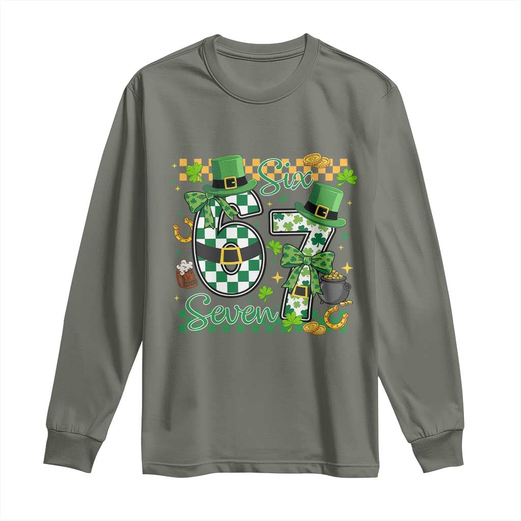 67 St Patricks Day Long Sleeve Shirt Funny Six Seven Meme Lucky Shamrock