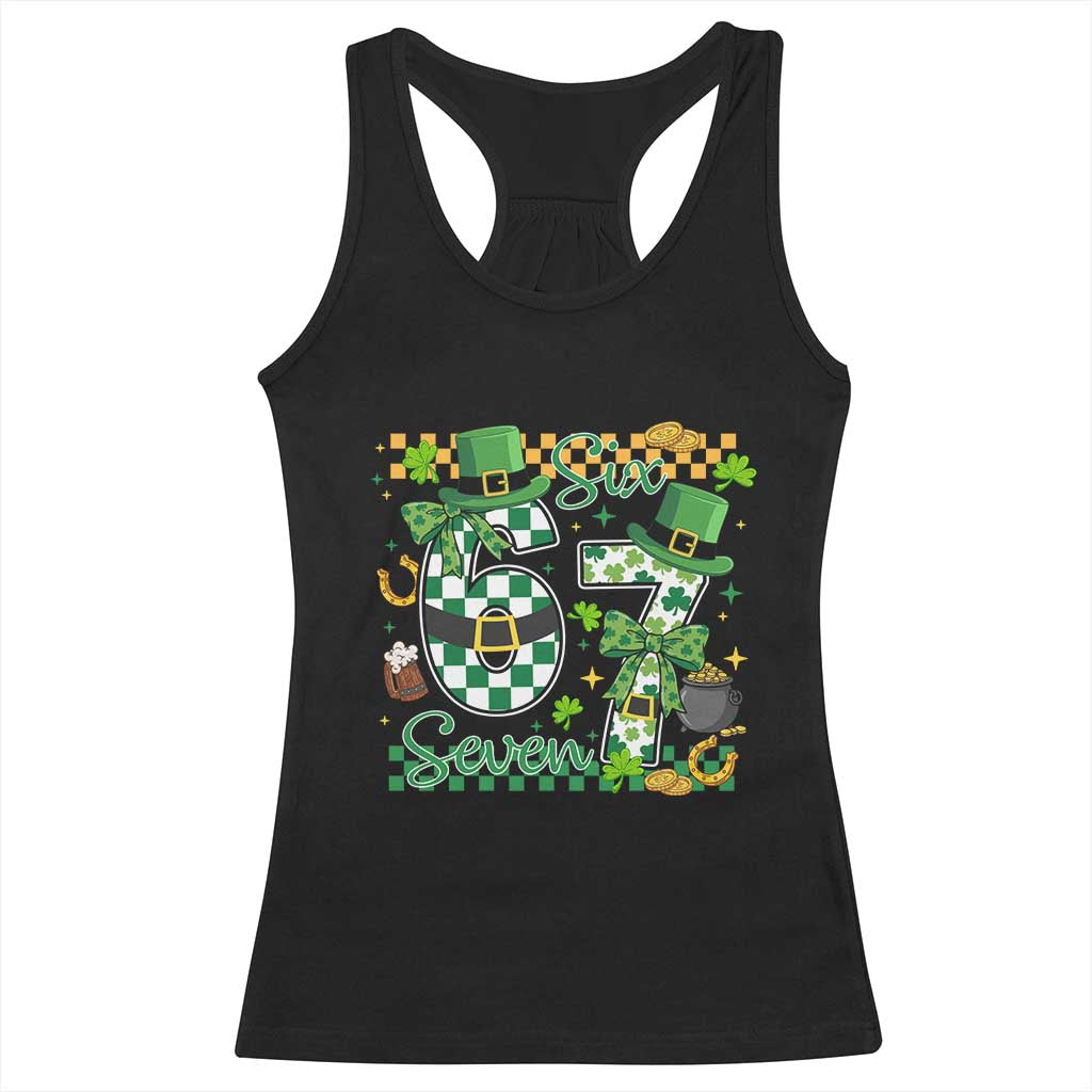 67 St Patricks Day Racerback Tank Top Funny Six Seven Meme Lucky Shamrock