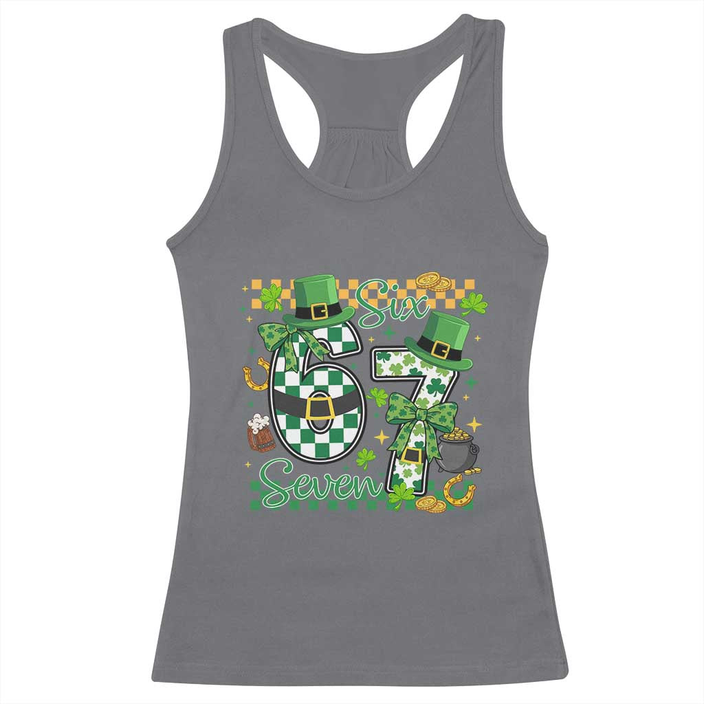 67 St Patricks Day Racerback Tank Top Funny Six Seven Meme Lucky Shamrock