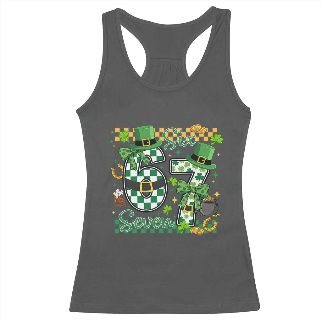 67 St Patricks Day Racerback Tank Top Funny Six Seven Meme Lucky Shamrock