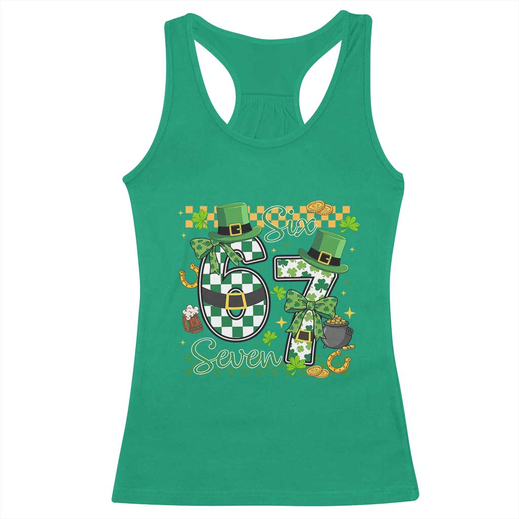 67 St Patricks Day Racerback Tank Top Funny Six Seven Meme Lucky Shamrock