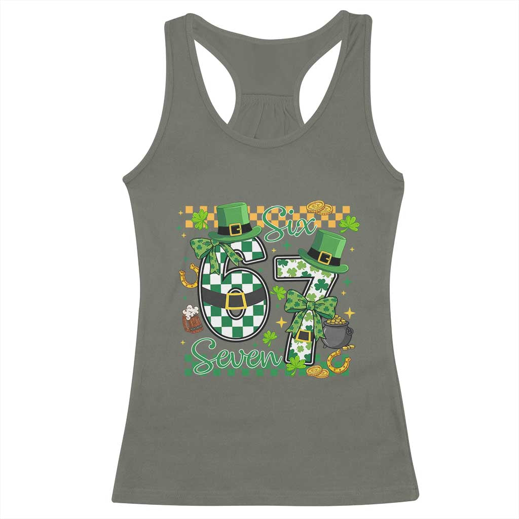 67 St Patricks Day Racerback Tank Top Funny Six Seven Meme Lucky Shamrock