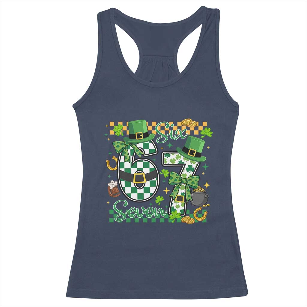 67 St Patricks Day Racerback Tank Top Funny Six Seven Meme Lucky Shamrock