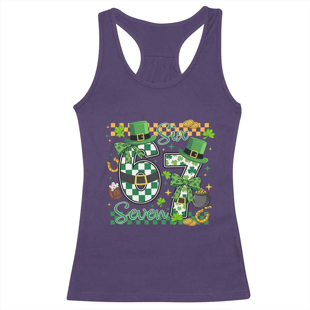 67 St Patricks Day Racerback Tank Top Funny Six Seven Meme Lucky Shamrock