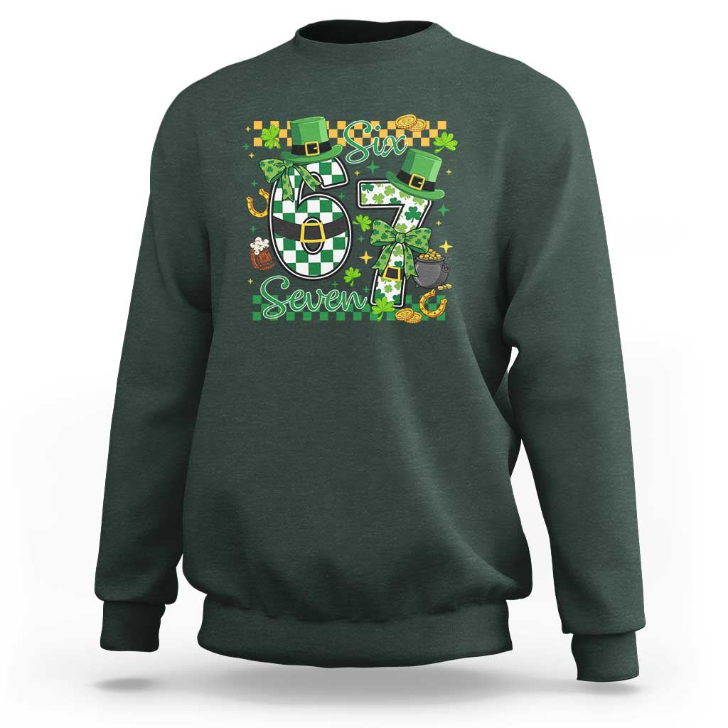 67 St Patricks Day Sweatshirt Funny Six Seven Meme Lucky Shamrock