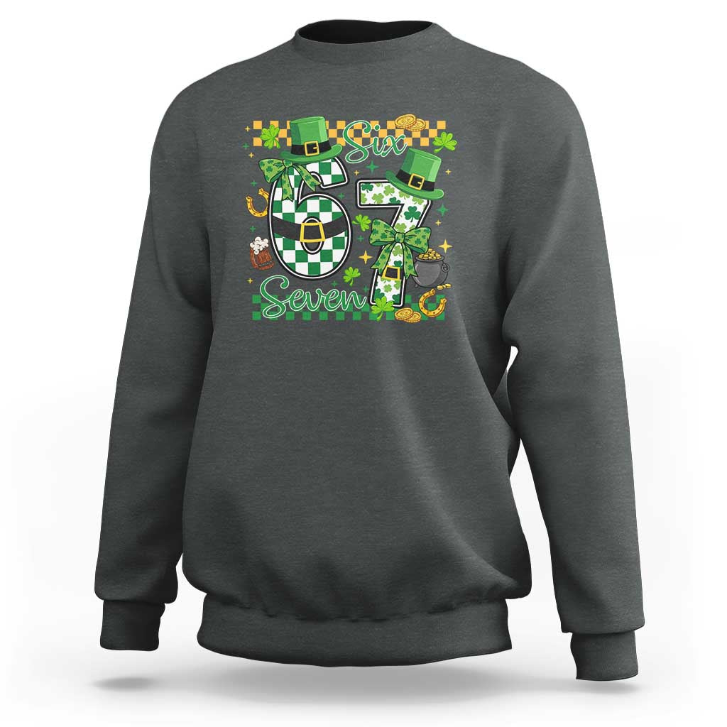 67 St Patricks Day Sweatshirt Funny Six Seven Meme Lucky Shamrock