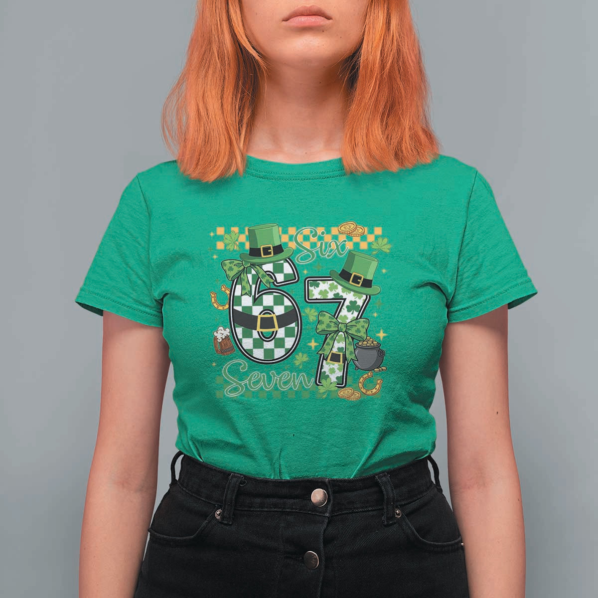 67 St Patricks Day T Shirt For Women Funny Six Seven Meme Lucky Shamrock