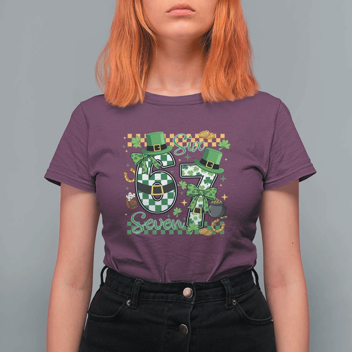 67 St Patricks Day T Shirt For Women Funny Six Seven Meme Lucky Shamrock