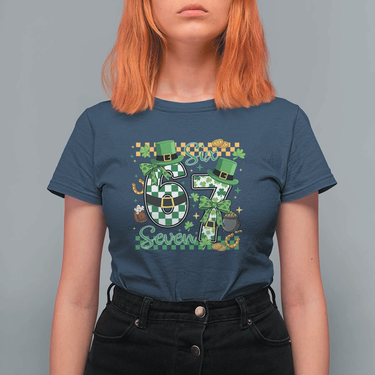 67 St Patricks Day T Shirt For Women Funny Six Seven Meme Lucky Shamrock