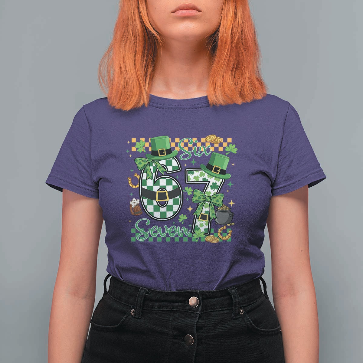 67 St Patricks Day T Shirt For Women Funny Six Seven Meme Lucky Shamrock