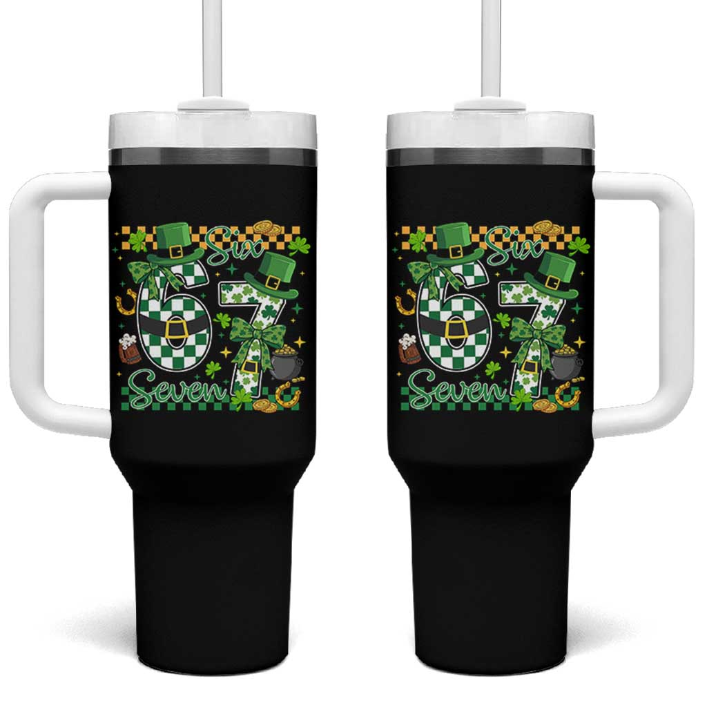 67 St Patricks Day Tumbler With Handle Funny Six Seven Meme Lucky Shamrock