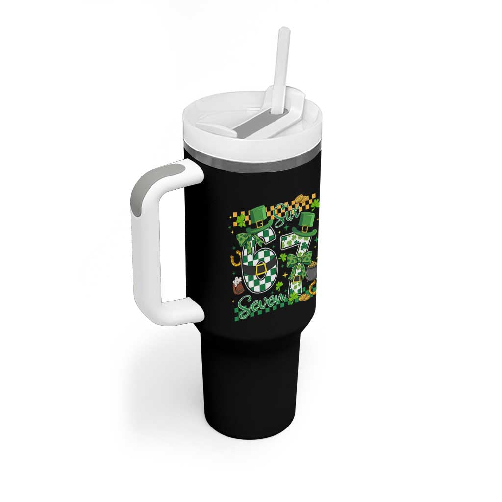 67 St Patricks Day Tumbler With Handle Funny Six Seven Meme Lucky Shamrock