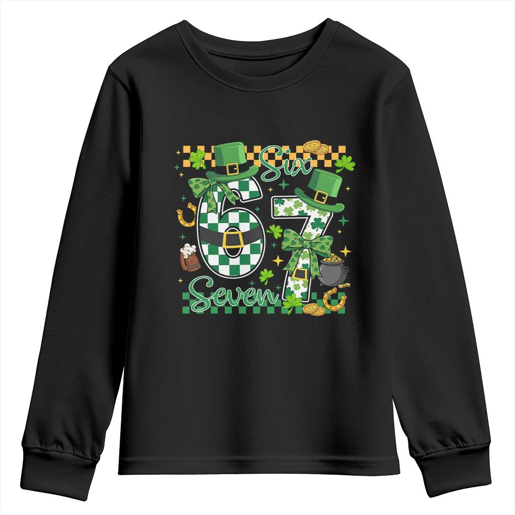 67 St Patricks Day Youth Sweatshirt Funny Six Seven Meme Lucky Shamrock