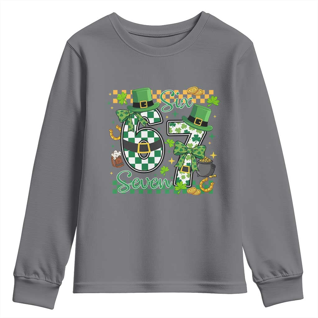 67 St Patricks Day Youth Sweatshirt Funny Six Seven Meme Lucky Shamrock