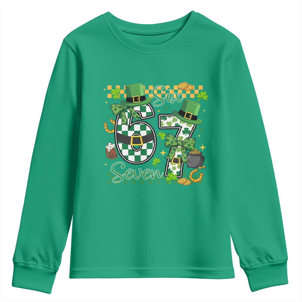 67 St Patricks Day Youth Sweatshirt Funny Six Seven Meme Lucky Shamrock