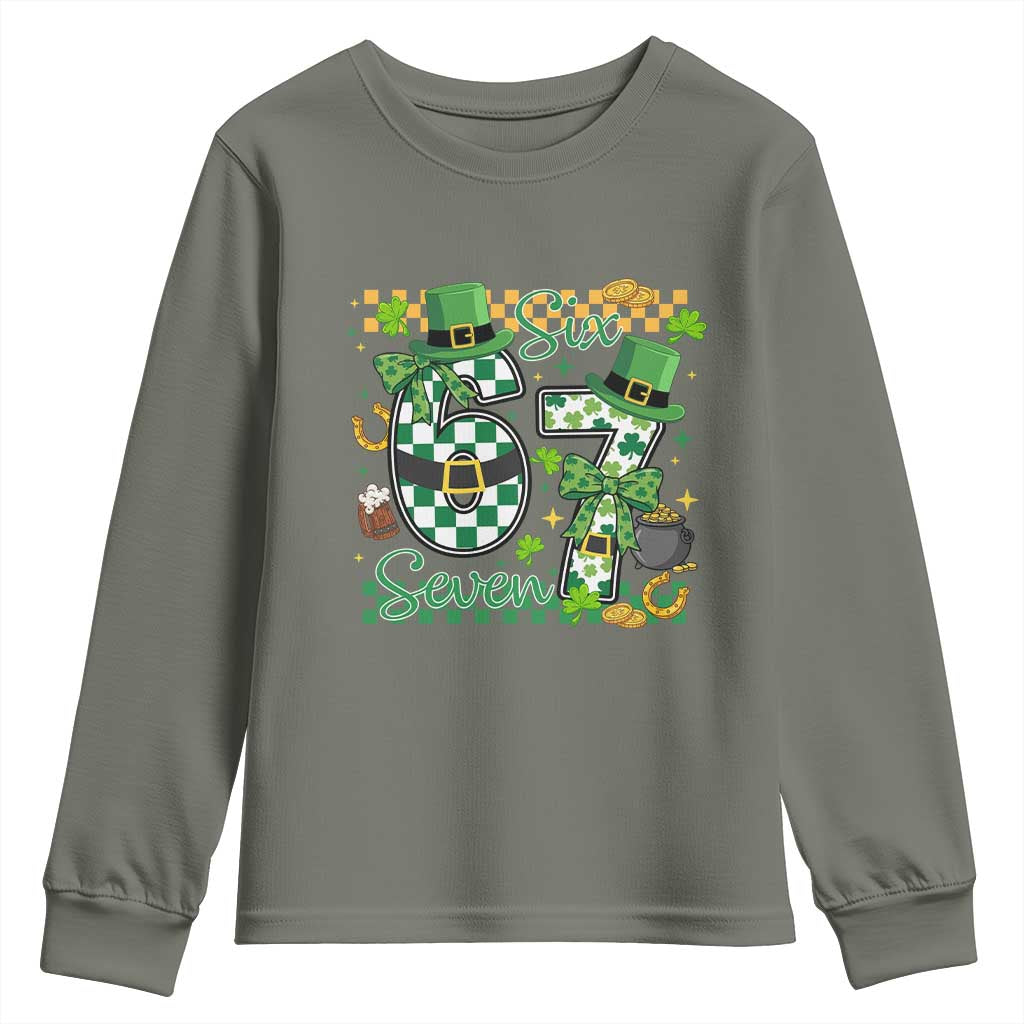 67 St Patricks Day Youth Sweatshirt Funny Six Seven Meme Lucky Shamrock