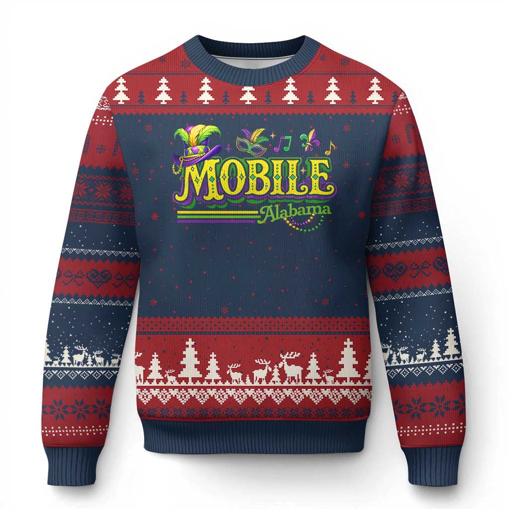 Mardi Gras Mobile Alabama AL Carnival Beads Ugly Christmas Sweater