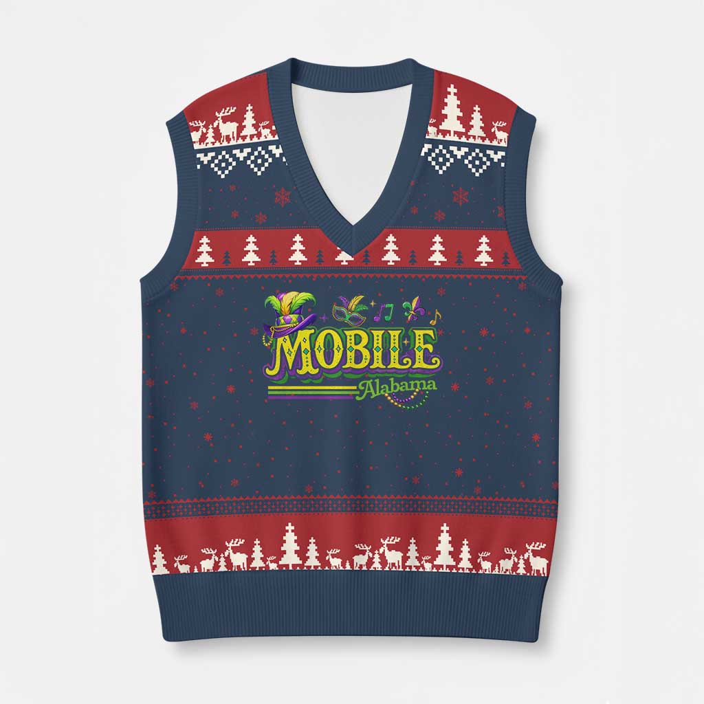 Mardi Gras Mobile Alabama AL Carnival Beads V-Neck Knit Sweater Vest