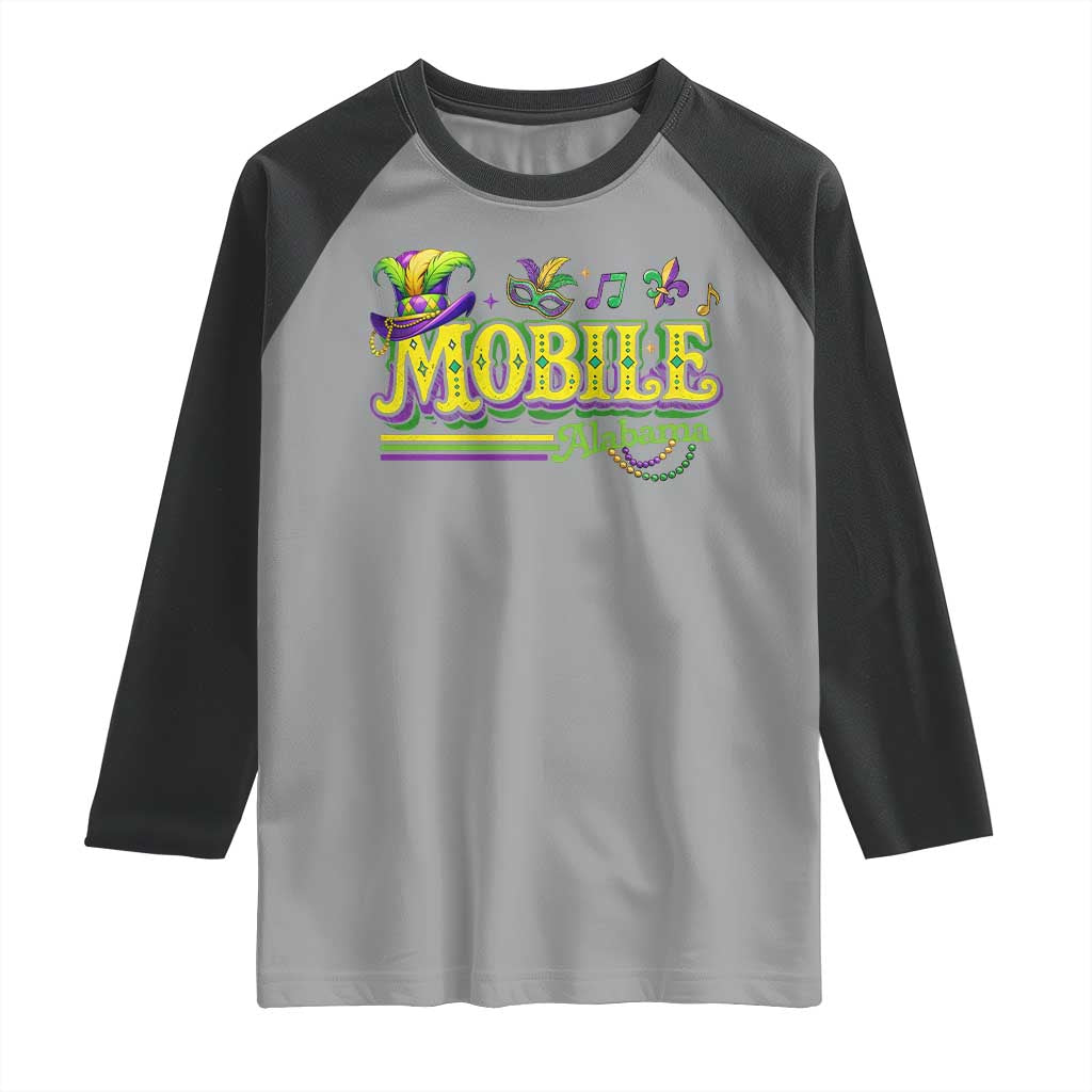 Mardi Gras Mobile Alabama AL Carnival Beads Raglan Shirt