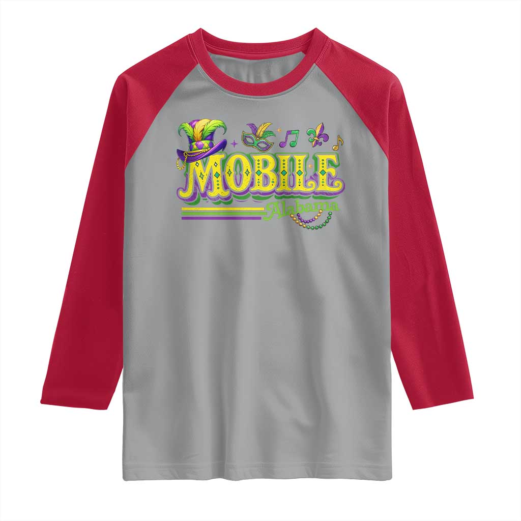 Mardi Gras Mobile Alabama AL Carnival Beads Raglan Shirt