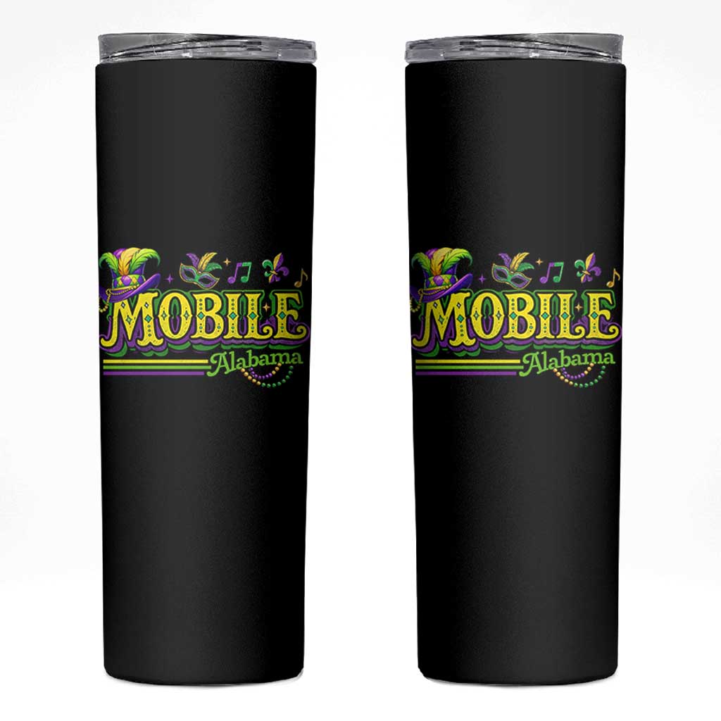 Mardi Gras Mobile Alabama AL Carnival Beads Skinny Tumbler