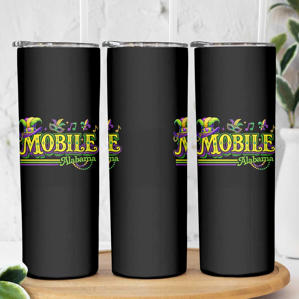 Mardi Gras Mobile Alabama AL Carnival Beads Skinny Tumbler